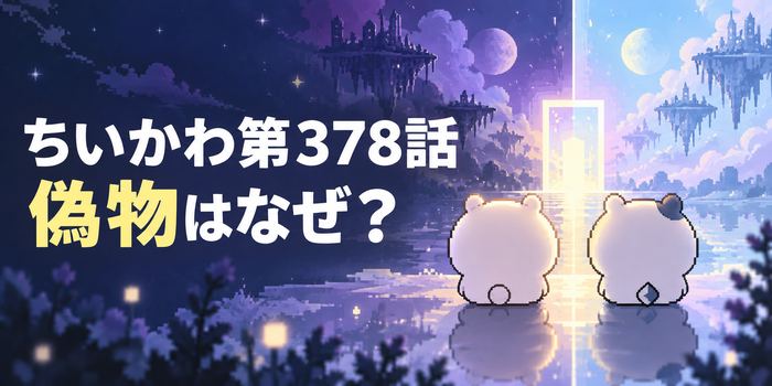 ちいかわ第378話の偽物をパラレルワールドで整理するイメージ