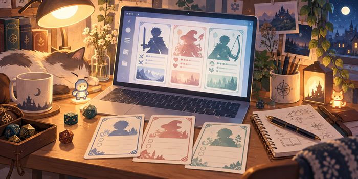TRPGのキャラクターカードと記録をまとめるデスクトップツールをイメージしたオリジナルイラスト