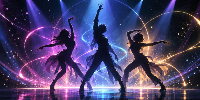ダンスステージで3人のシルエットが踊るオリジナルイメージ